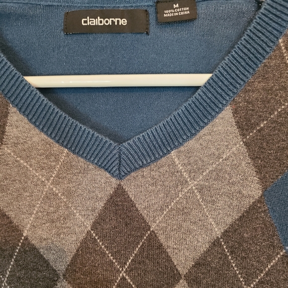 Claiborne Men's Long Sleeve V-Neck Pullover Sweater, Size: Medium Color: Blue - Picture 5 of 8